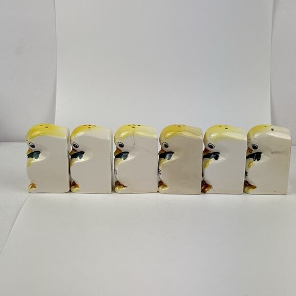 VTG Duck Spice Shaker Set Japan w/Wooden Spice Rack Salt Pepper Yellow Birds - Picture 9 of 16